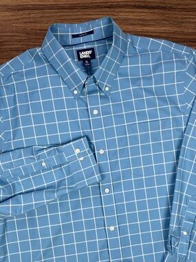 Lands’ End Men’s Traditional Fit No Iron Twill Blue/White Dress Shirt. XL
